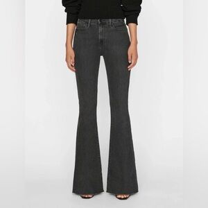 $238 FRAME Le High Flare Jeans 29 Tierra Black Gray Stretch Raw Hem Cotton